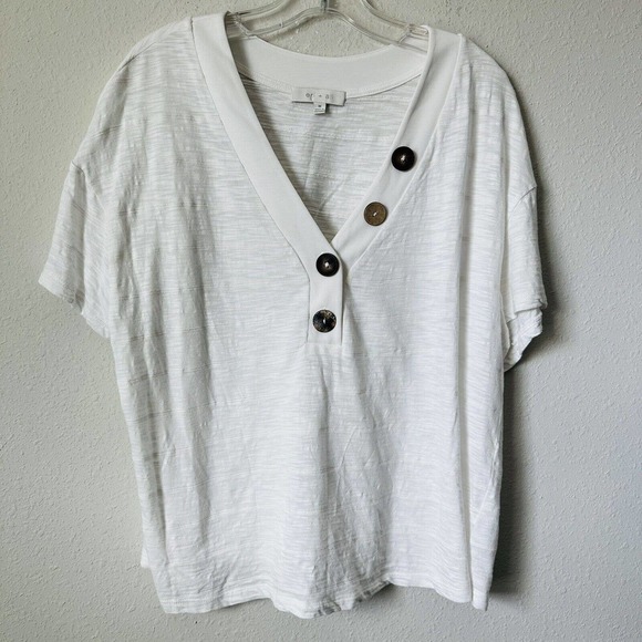 Anthropologie Eri+Ali Seaside White Button V-neck Blouse - Picture 2 of 5